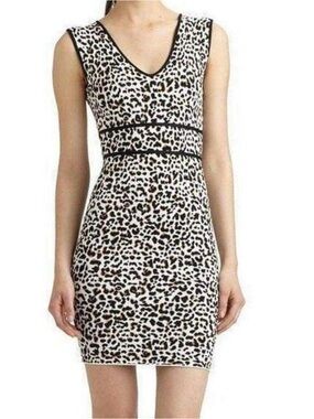 BCBG Maxazria Bandage Black and White Leopard Print V-Neck Dress